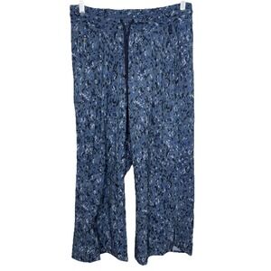 Athleta Avenue Wide Leg Crop Pants Womens 8 Blue Camo Elastic Waist Drawstring